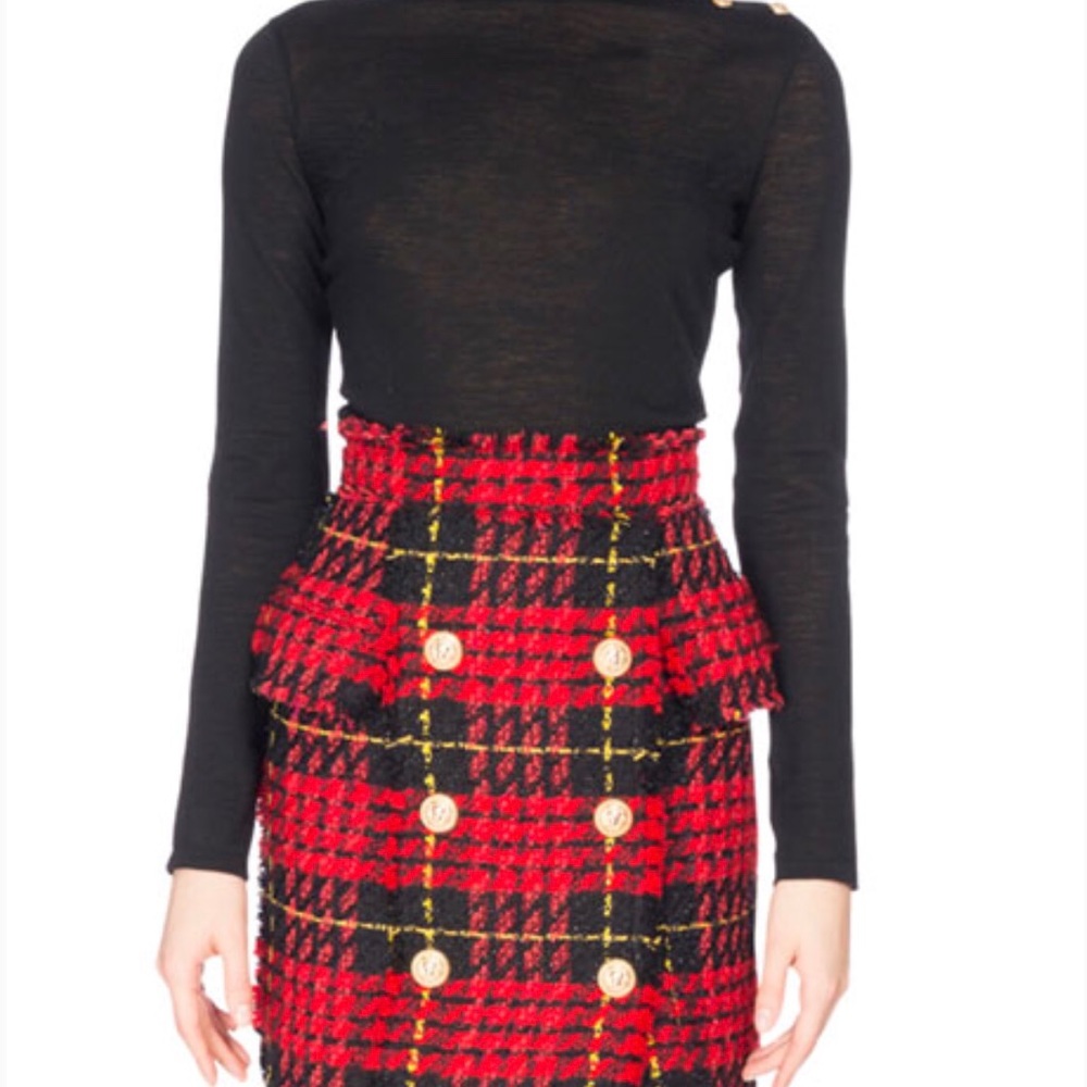 Balmain tartan tweed wool skirt